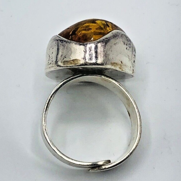 LARGE 925 STERLING Silver & BALTIC AMBER RING SIZE 9.5 Ladies Jewelry - Picture 6 of 16